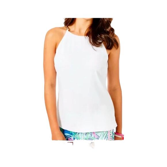 NEW! Lilly Pulitzer Women's Adrienne Halter Tank Top Resort White Size 10 NWT - Picture 1 of 11